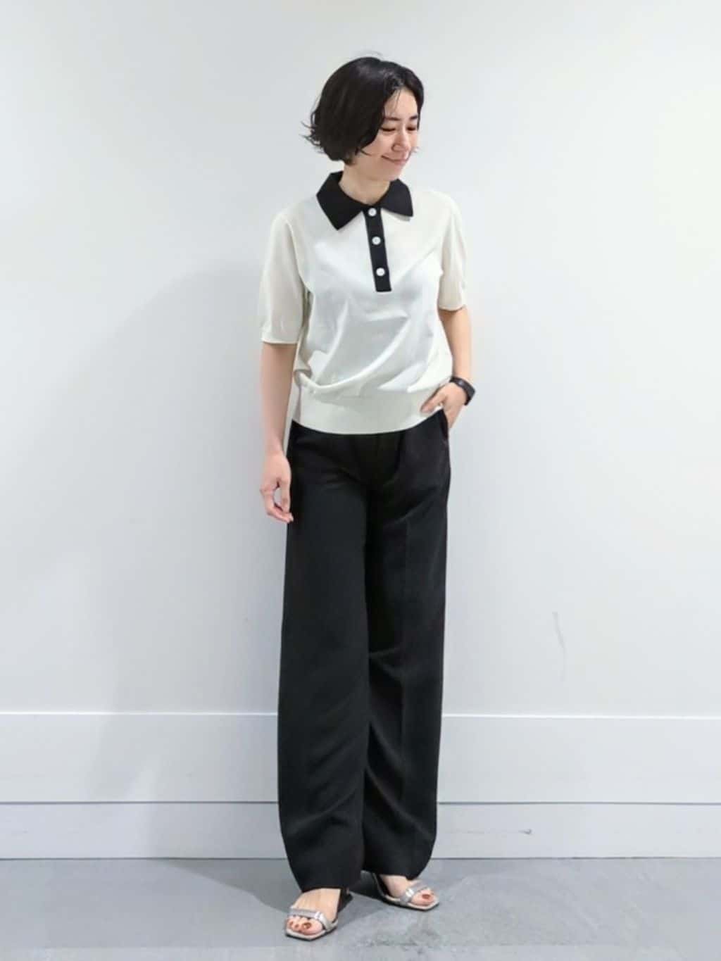 ミズタさんの「UNTITLED｜【トレンド/きれいめ】5分袖ポロニット」を使ったコーディネート