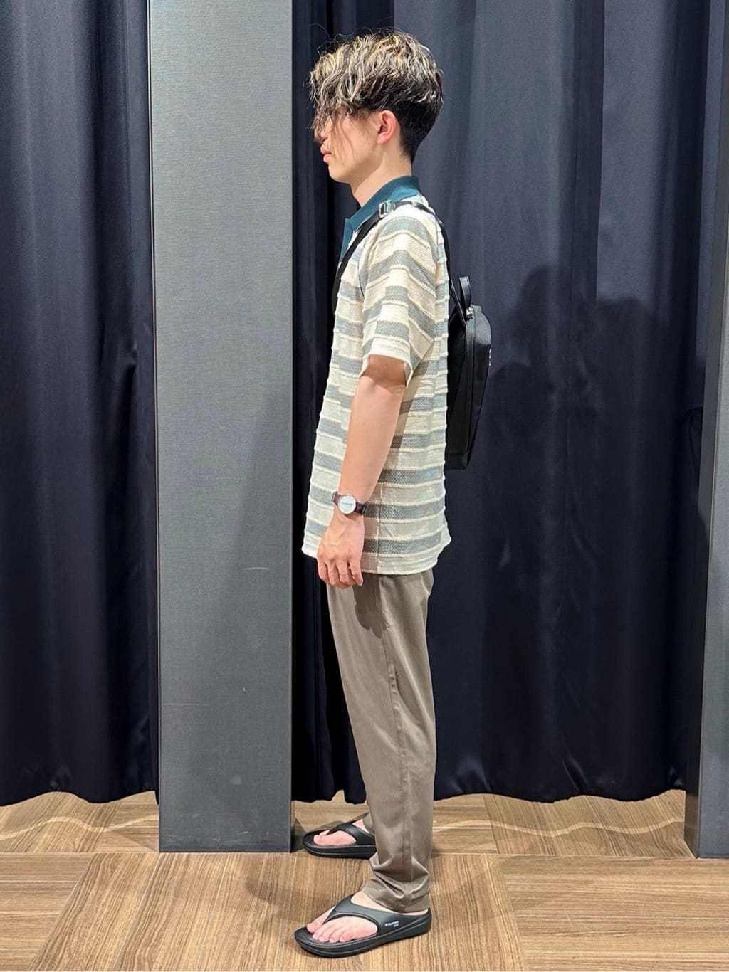 tomoyaさんの「THE SHOP TK｜変形ボーダーポロシャツ【洗濯機OK】」を使ったコーディネート