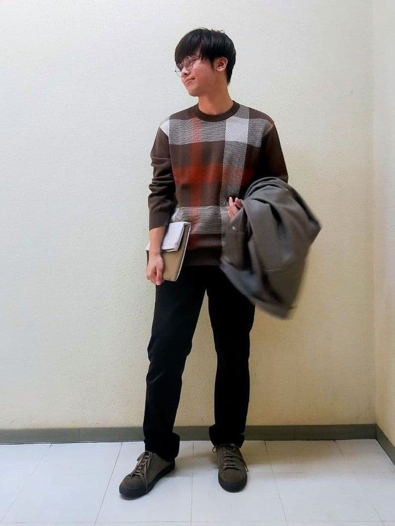 nerさんの「TAKEO KIKUCHI｜【Made in JAPAN】ビッグチェック＆スライドパズル柄 ニット」を使ったコーディネート