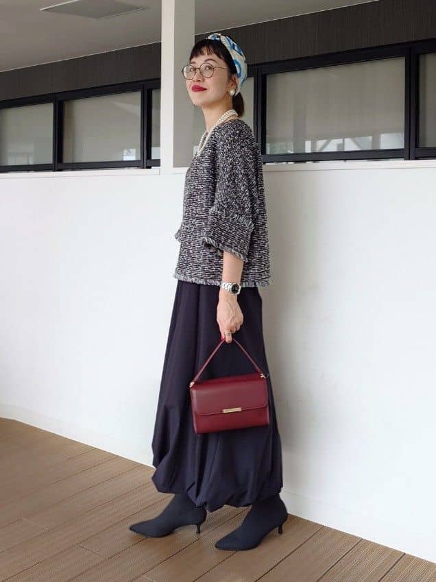 MUTSUKOさんの「UNTITLED｜【きれいめ／体型カバー】ツイードドルマントップス」を使ったコーディネート