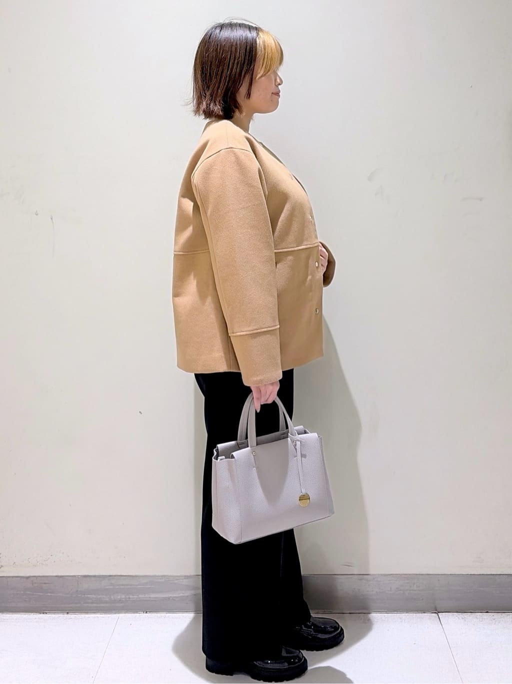 *mai*さんの「OPAQUE.CLIP｜ウールライクメルトンノーカラーコート【洗濯機洗い可】」を使ったコーディネート