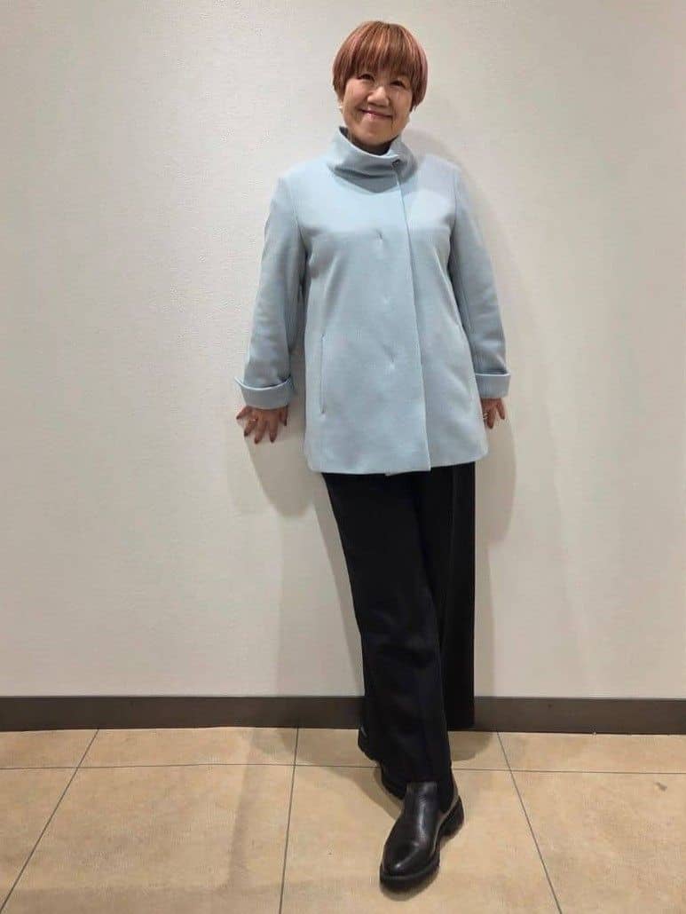 yoshiさんの「Reflect｜【SS-4Lサイズ／衿が顔に当たらない◎】スタンドネックミドルコート」を使ったコーディネート