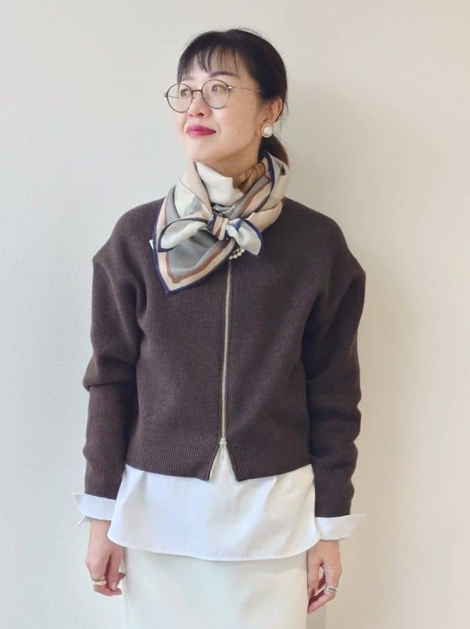 MUTSUKOさんの「UNTITLED｜【ゆったりサイズ／着丈短め】ジップニットカーディガン」を使ったコーディネート