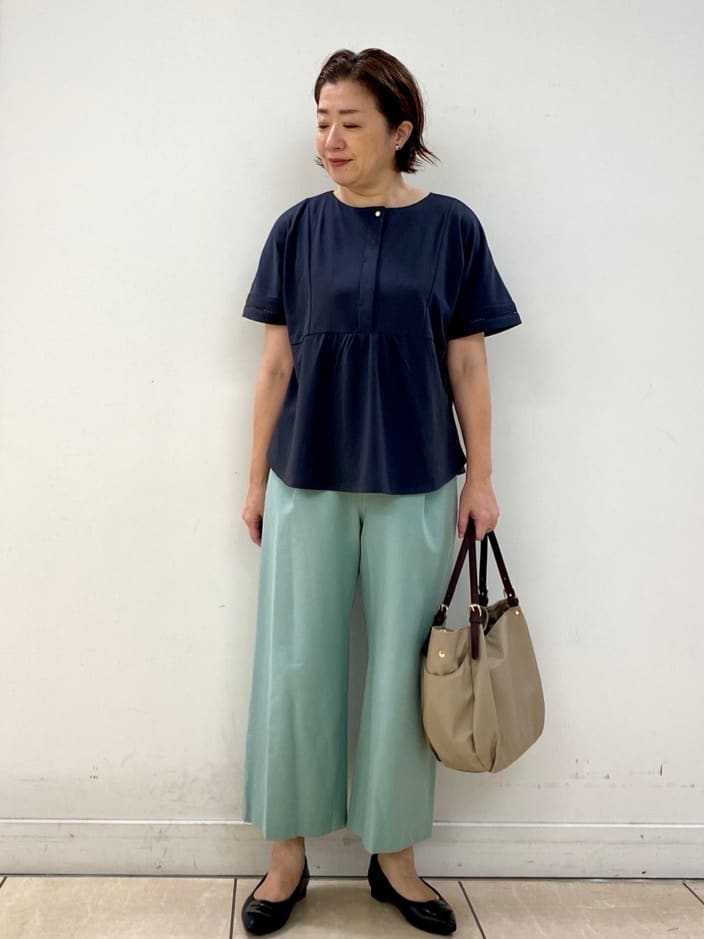 ksmさんの「Reflect｜【お腹・腰周りすっきり見え◎】ストレッチワイドクロップドパンツ」を使ったコーディネート