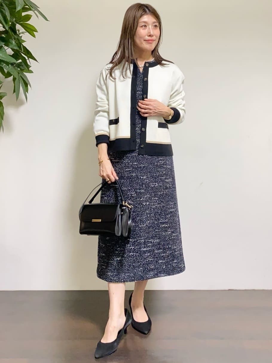 tomoさんの「UNTITLED｜【洗える/ストレッチ】ツイードジャージワンピース」を使ったコーディネート
