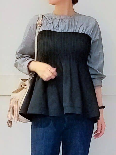 Nakaさんの「grove｜一枚でトレンド完成！体型カバーも叶うニットビスチェドッキングブラウス」を使ったコーディネート