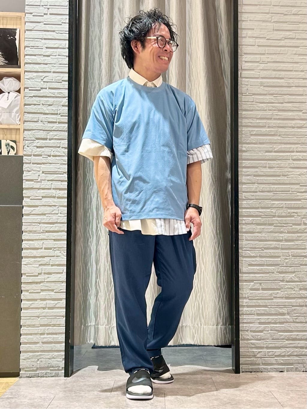KENJI Iさんの「THE SHOP TK｜パーフェクテックリンクス半袖Tシャツ 【接触冷感／吸水速乾／UVカット／洗濯機OK】」を使ったコーディネート