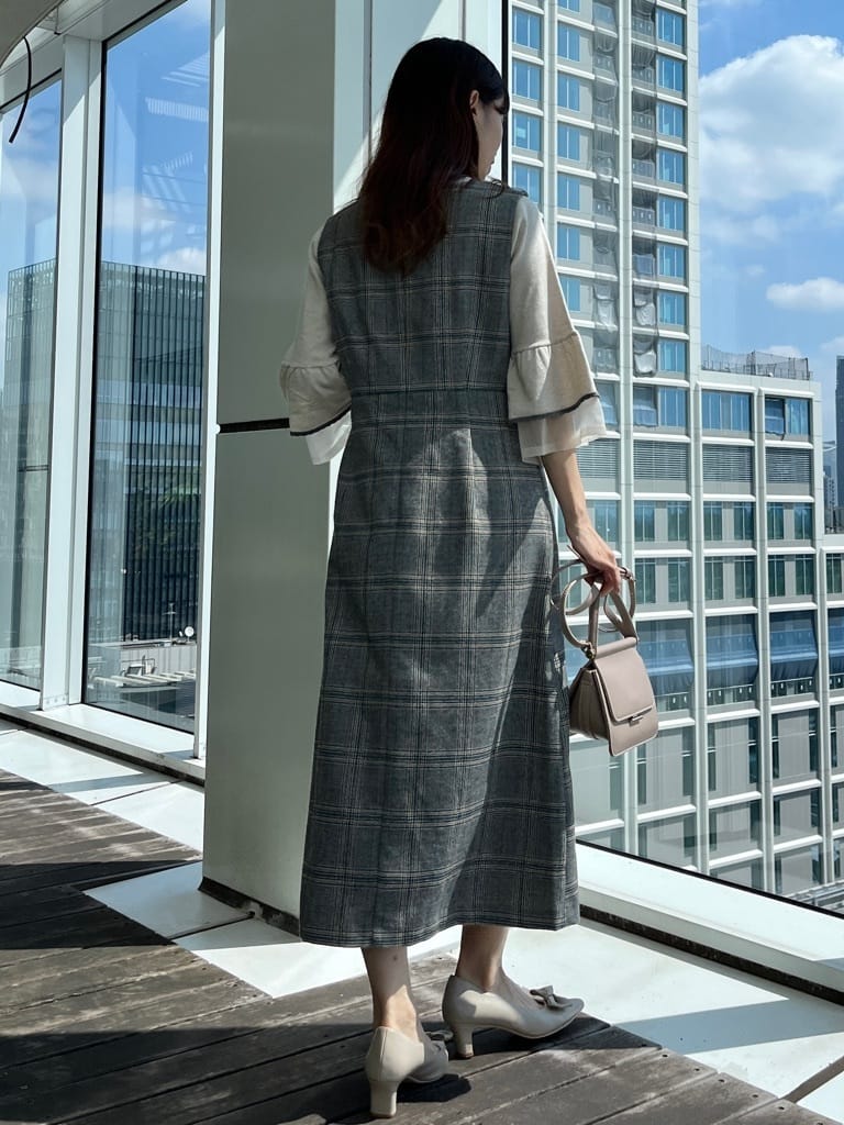 はばさんの「Couture brooch｜【美シルエット・大人可愛い・通勤】TRチェックジャンスカ」を使ったコーディネート