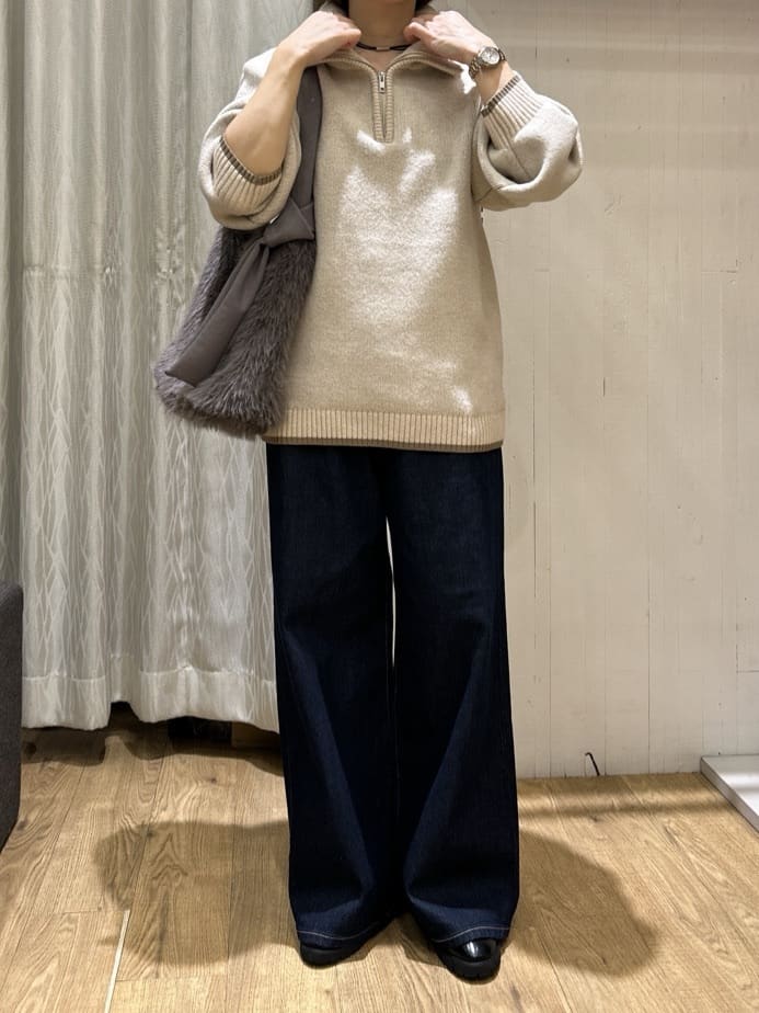 ga_riさんの「THE SHOP TK｜【洗える】ほど良くラフで女性らしい ハーフZIPニット」を使ったコーディネート
