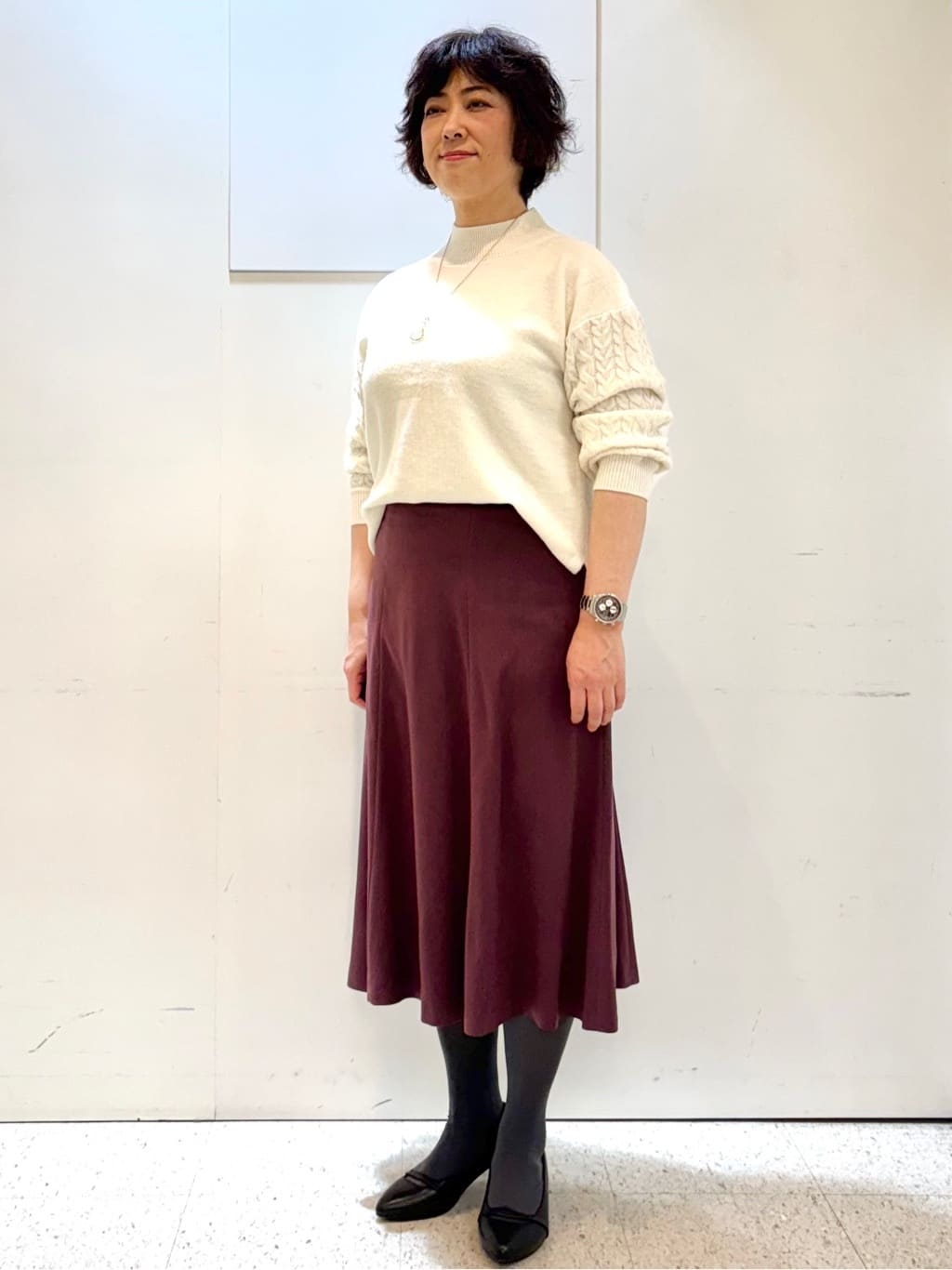 ヤスコさんの「Reflect｜【一枚で着映え◎／ゆったりシルエット】ラメ&times;スパンコールウール混ニット」を使ったコーディネート