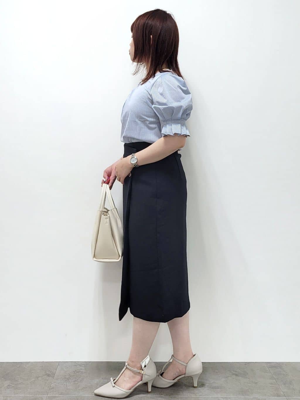 kinaさんの「index｜ストライプジャージタックスリーブトップス【吸水速乾／洗濯機洗い可】」を使ったコーディネート