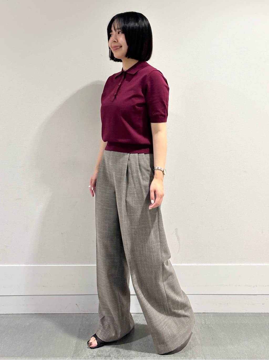 モエカさんの「UNTITLED｜【トレンド/きれいめ】5分袖ポロニット」を使ったコーディネート