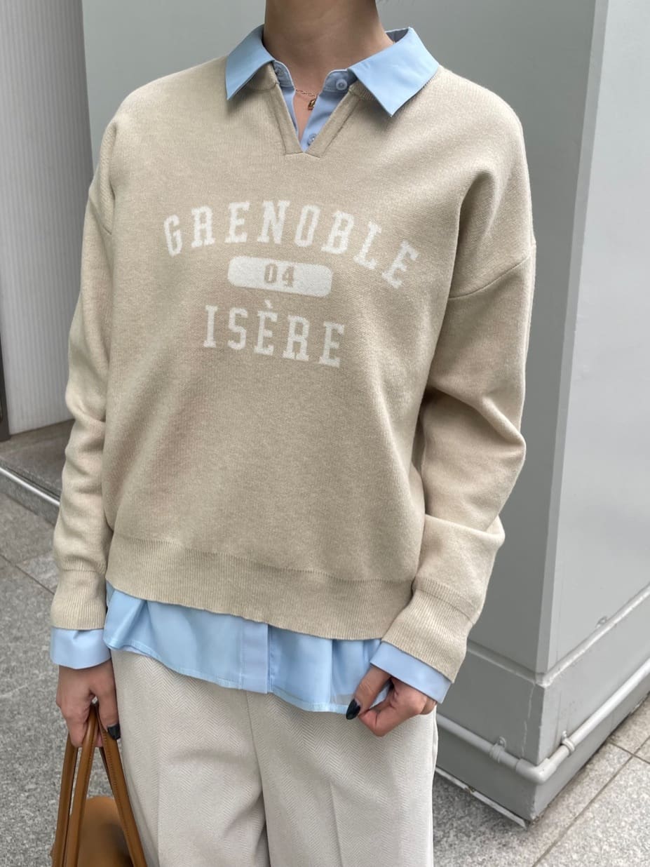 NATSUMIさんの「grove｜カレッジロゴキーネックニット」を使ったコーディネート