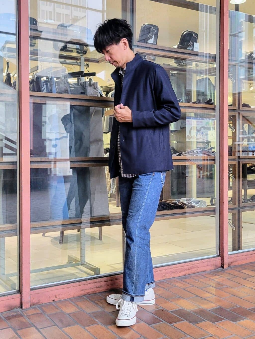 piroyaさんの「TAKEO KIKUCHI｜ツイルジャージー イタリアンカラージャケット」を使ったコーディネート