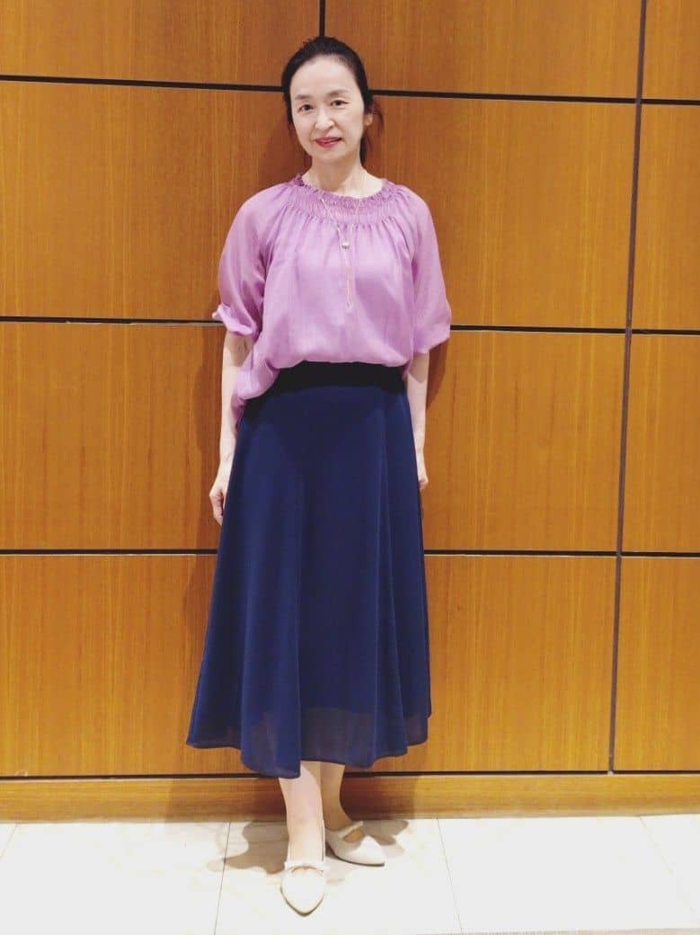 Kさんの「Reflect｜◆【マシンウォッシュ可／ウエスト総ゴム／セットアップ可】エアリーロングスカート」を使ったコーディネート
