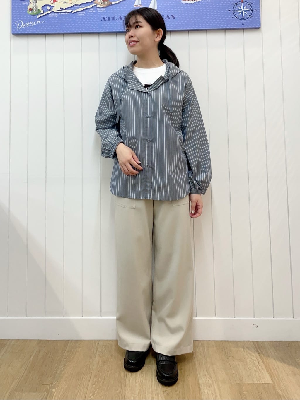 Mayaさんの「Dessin｜【洗える】ストライプフードブラウス」を使ったコーディネート