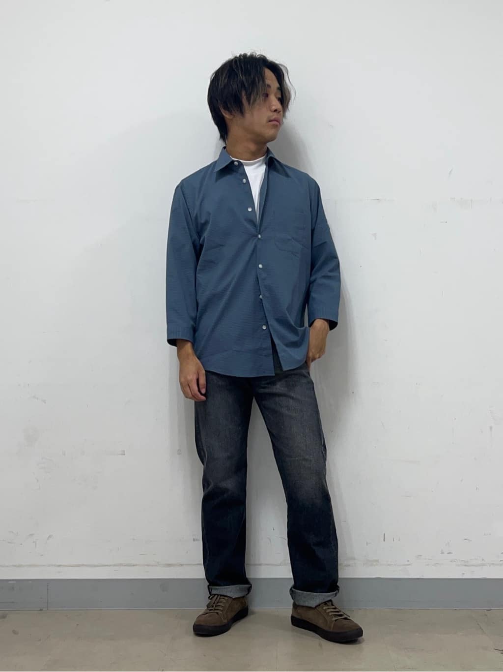 Hiroさんの「TAKEO KIKUCHI｜【COOL CITY WEAR】DotAir（R）サッカー シャツ」を使ったコーディネート