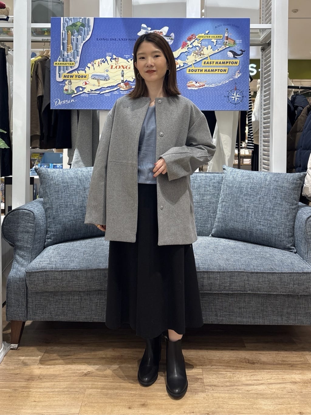 risaさんの「Dessin｜ウール混クルーネックコート」を使ったコーディネート
