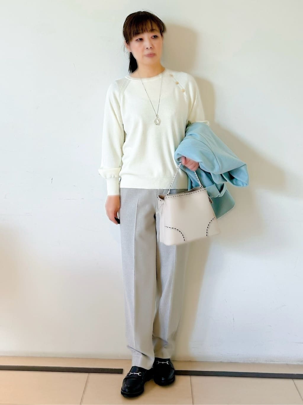 ひーさんの「Reflect｜【SS-4Lサイズ／衿が顔に当たらない◎】スタンドネックミドルコート」を使ったコーディネート