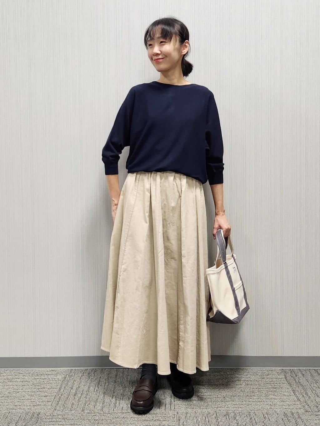 naraさんの「Dessin｜【洗える】後ろボタンニットプルオーバー七分袖」を使ったコーディネート