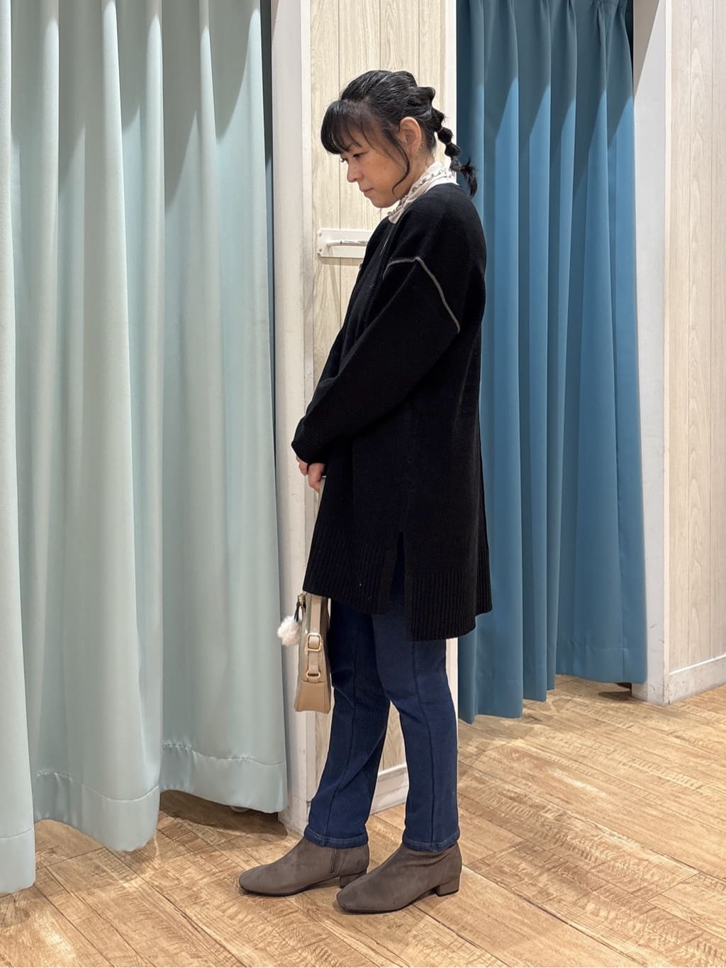 わかさんの「SHOO･LA･RUE｜【洗濯機可/毛玉レス】上品に体型カバー チュニックニットワンピース」を使ったコーディネート