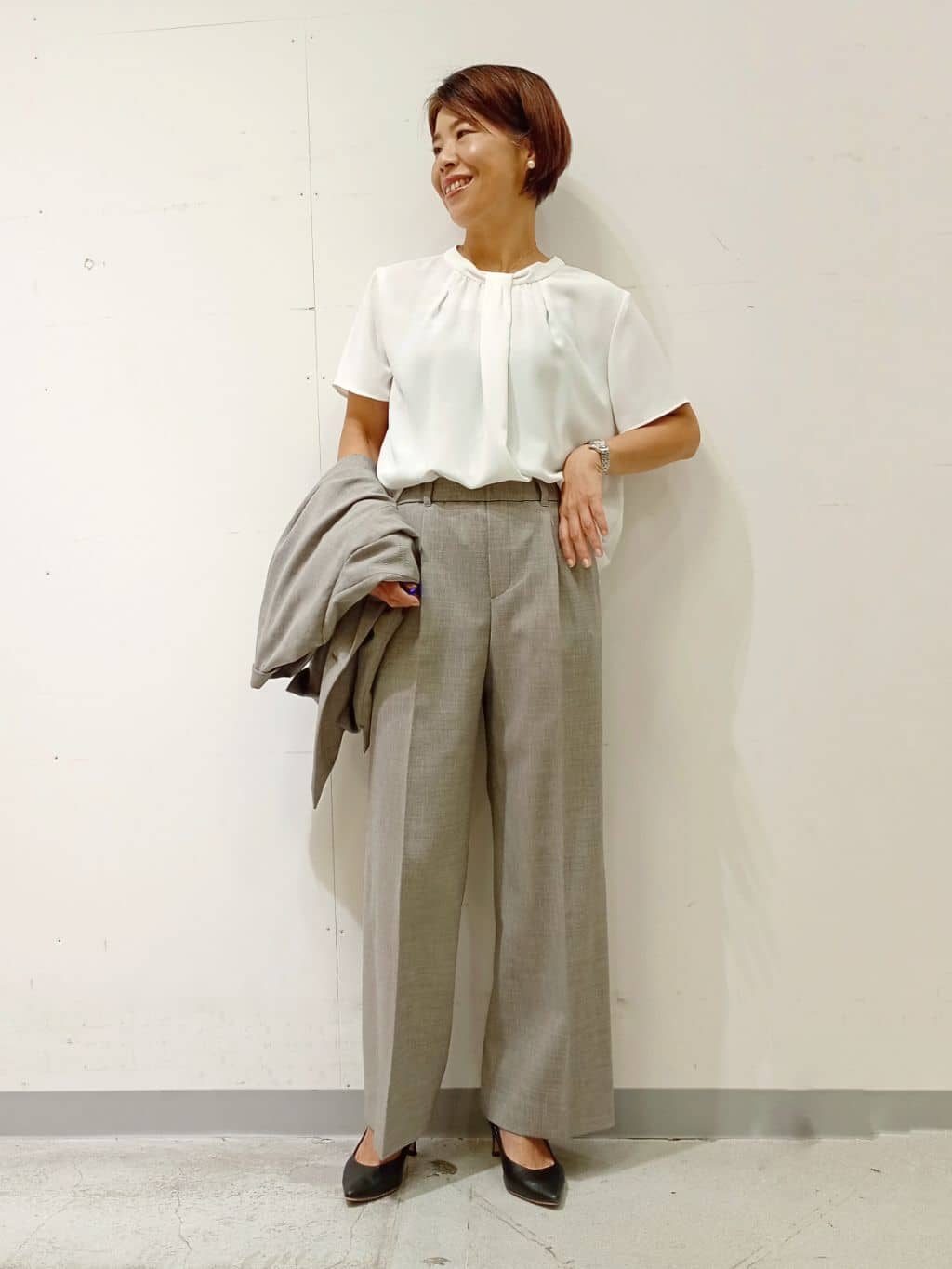 Kさんの「INDIVI｜【洗える／セットアップ可能】凹凸ストレッチ素材ダブルジャケット」を使ったコーディネート
