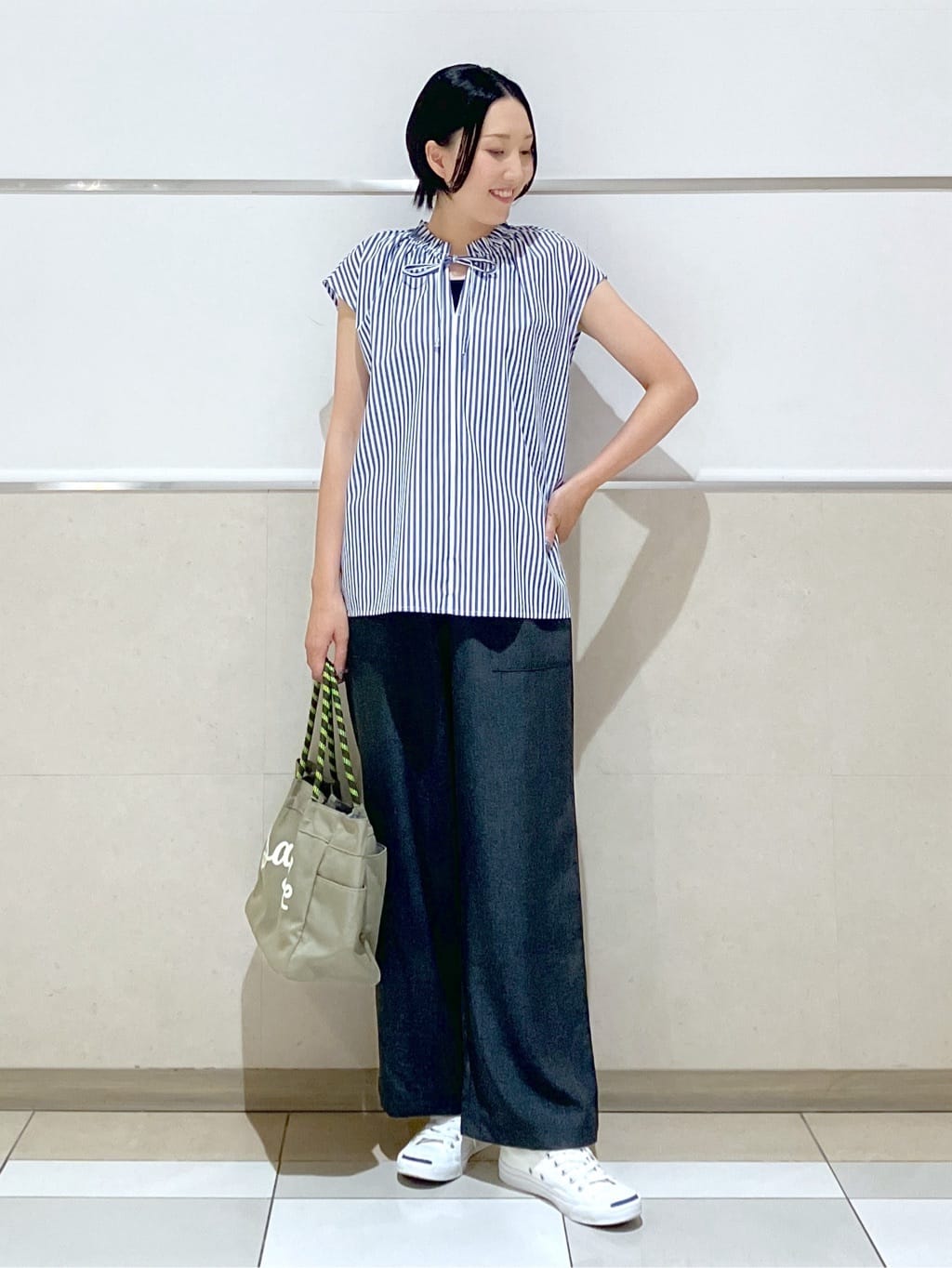 eriko さんの「Dessin｜【洗える】ストライプ柄フレンチスリーブスキッパ―ブラウス」を使ったコーディネート