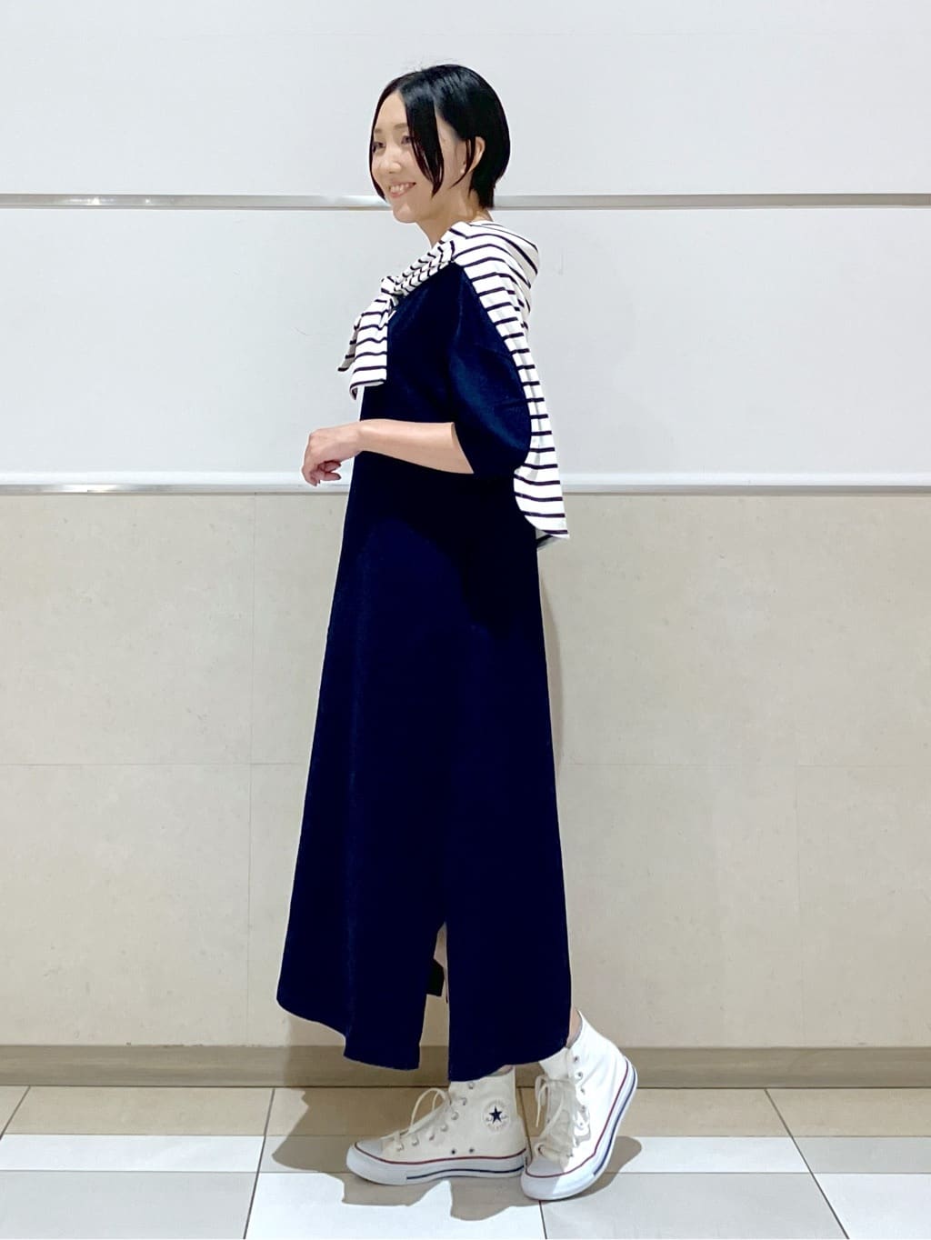 eriko さんの「Dessin｜【洗える】インディゴ天竺デニム調リラクシーワンピース」を使ったコーディネート