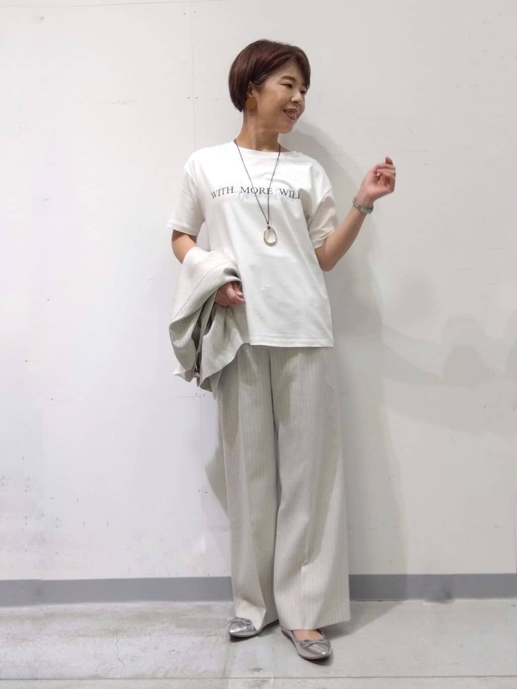 Kさんの「INDIVI｜【洗える／UVケア／SETUP可能】ドロストワイドパンツ」を使ったコーディネート