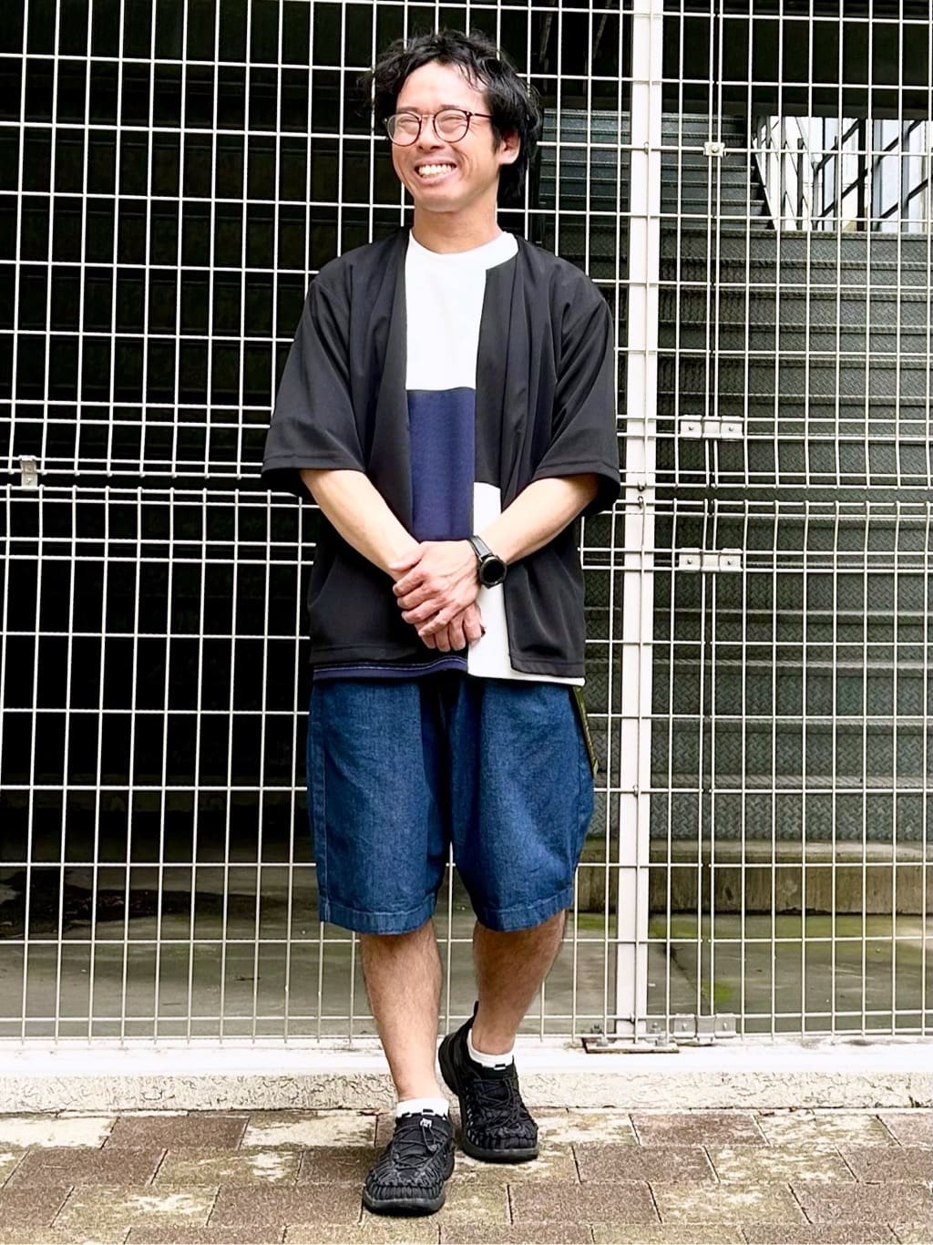 KENJI Iさんの「THE SHOP TK｜五分袖カーディガン+半袖Tシャツセットアイテム 洗濯機OK」を使ったコーディネート