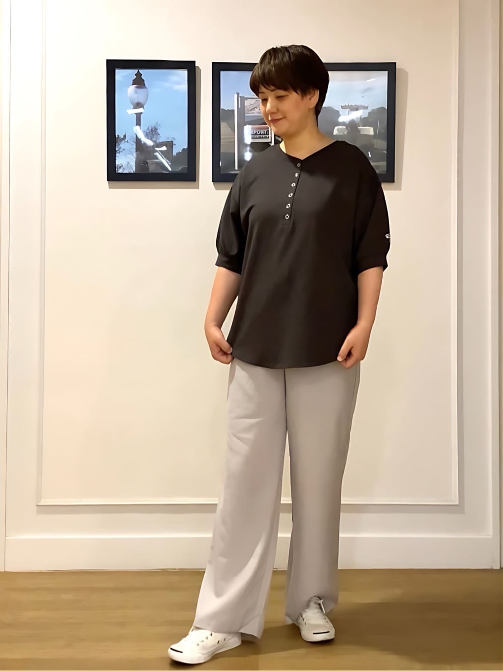 Hiroさんの「Dessin｜【360度可愛い/前後2WAY/洗える】ライトコットンヘンリーカットソー」を使ったコーディネート
