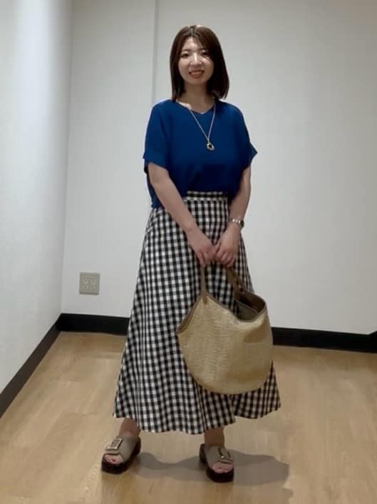 MIKIKOさんの「UNTITLED｜◆【後ろウエストゴム/洗える】ギンガムチェックAラインスカート」を使ったコーディネート