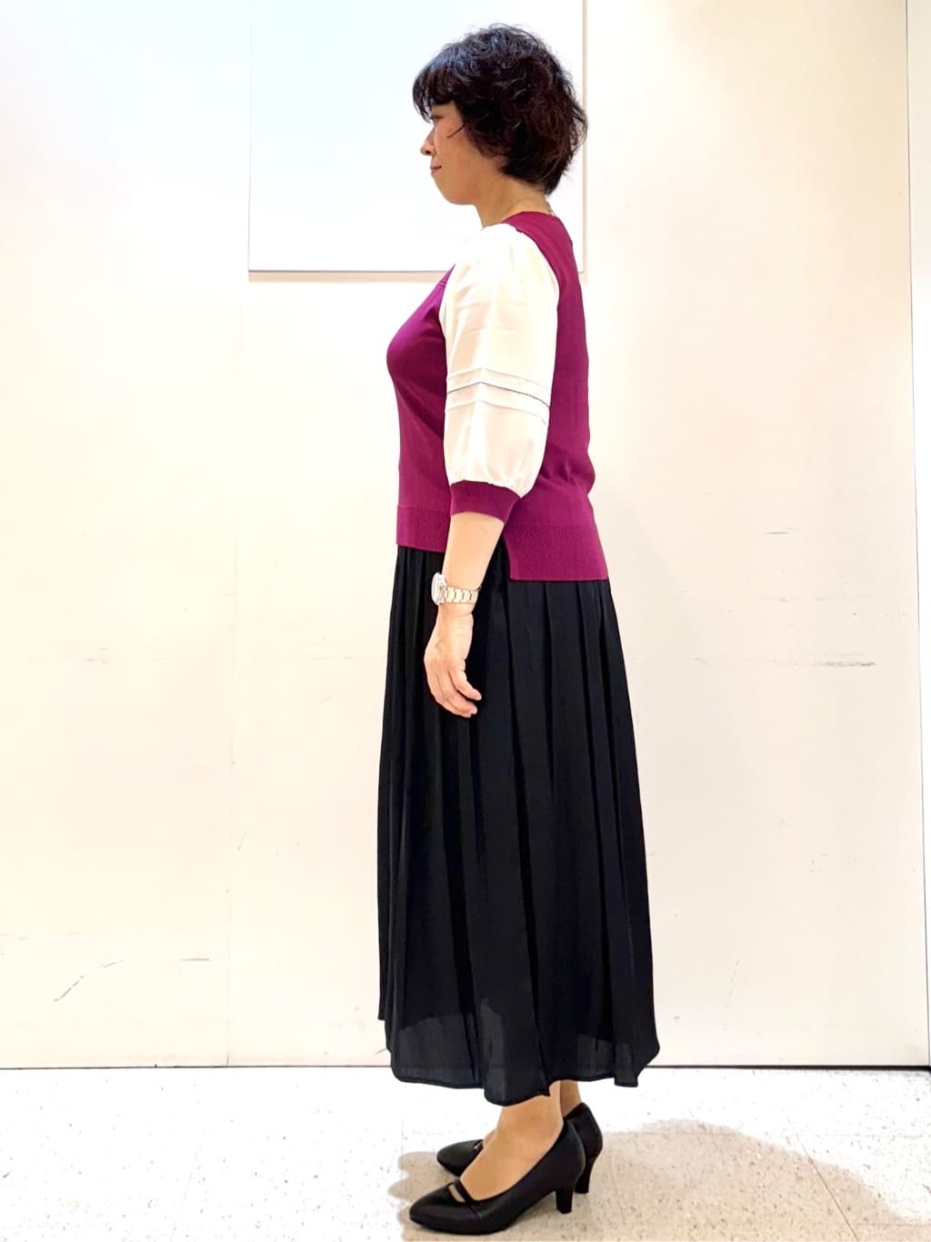 ヤスコさんの「Reflect｜【WEB先行カラーあり／手洗い可】ジョーゼットスリーブ&times;ニット」を使ったコーディネート
