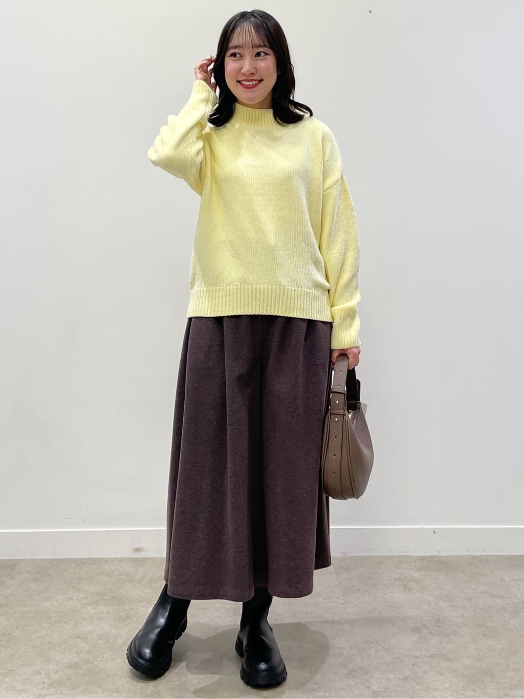 yukariさんの「Dessin｜【洗える】ハイネックベロアモールニット」を使ったコーディネート