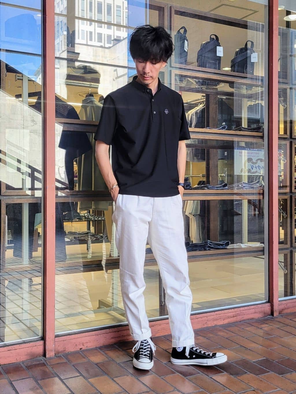 piroyaさんの「TAKEO KIKUCHI｜【COOL CITY WEAR】エアートール ポロシャツ /接触冷感・通気性」を使ったコーディネート