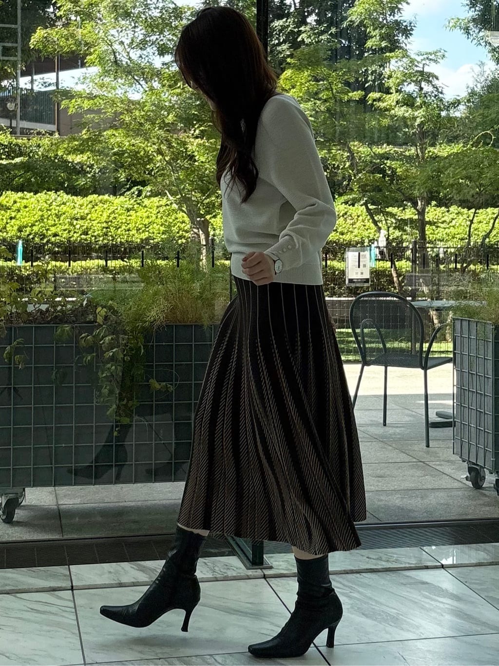 sayaさんの「COUP DE CHANCE｜【手洗い可】ニットプリーツフレアスカート」を使ったコーディネート