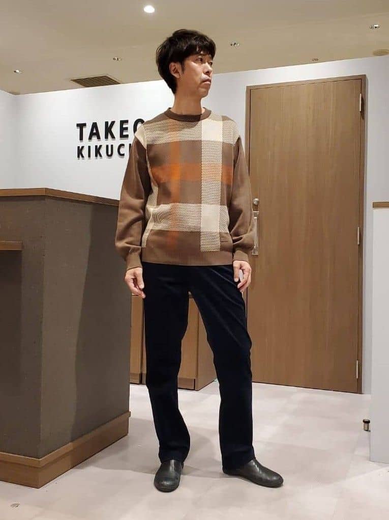 ishidaさんの「TAKEO KIKUCHI｜【Made in JAPAN】ビッグチェック＆スライドパズル柄 ニット」を使ったコーディネート