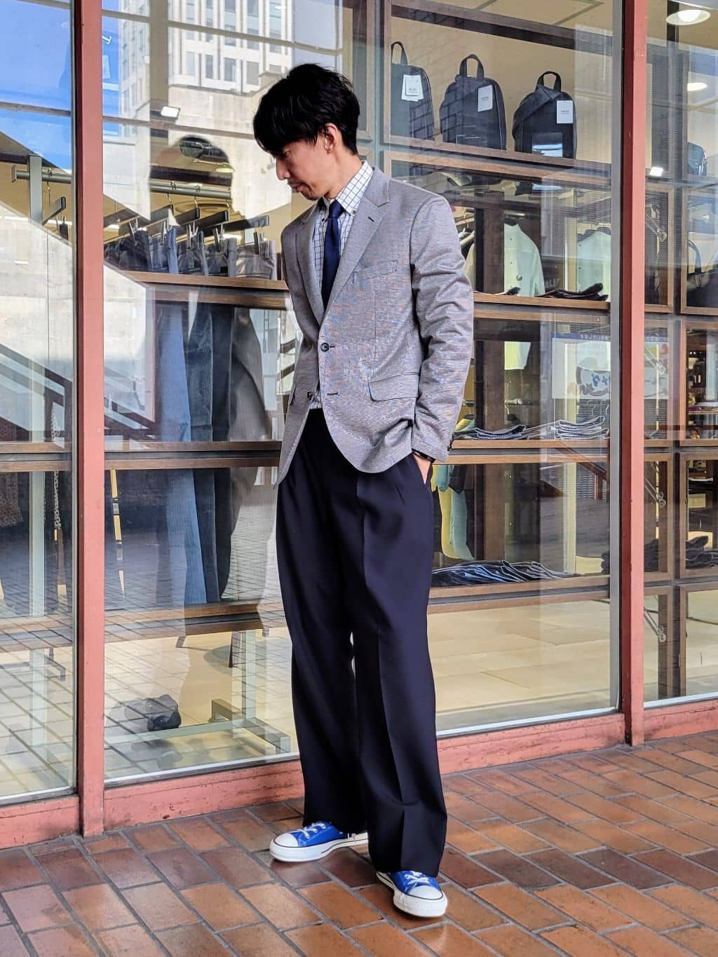 piroyaさんの「TAKEO KIKUCHI｜ピンジャージ 千鳥 ジャケット」を使ったコーディネート
