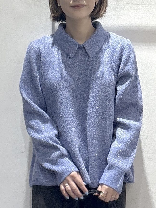 たけねぇさんの「OPAQUE.CLIP｜スパンコールラメ衿2WAYペプラムニット【洗濯機OK】」を使ったコーディネート