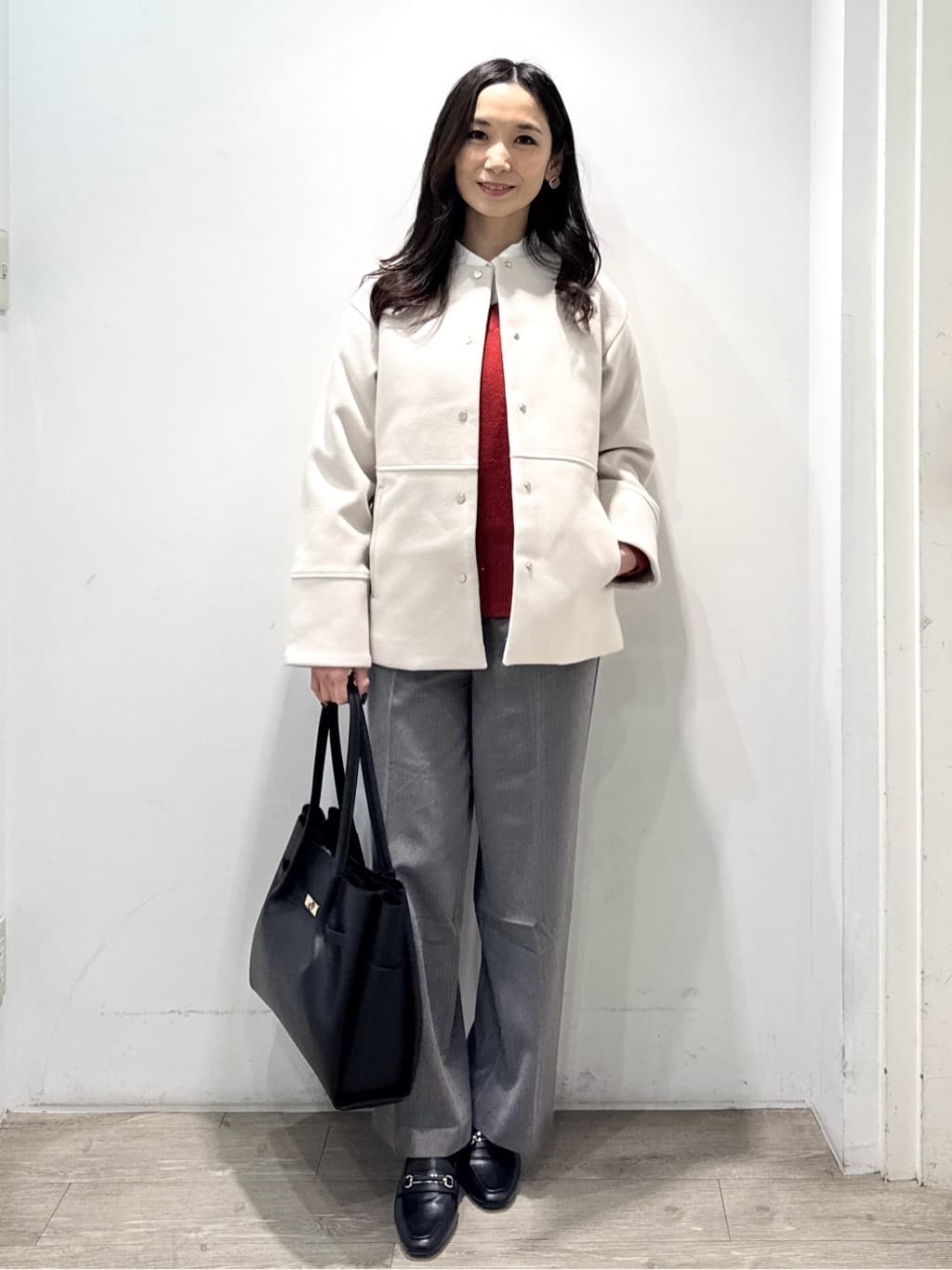 yuicciさんの「OPAQUE.CLIP｜ウールライクメルトンノーカラーコート【洗濯機洗い可】」を使ったコーディネート