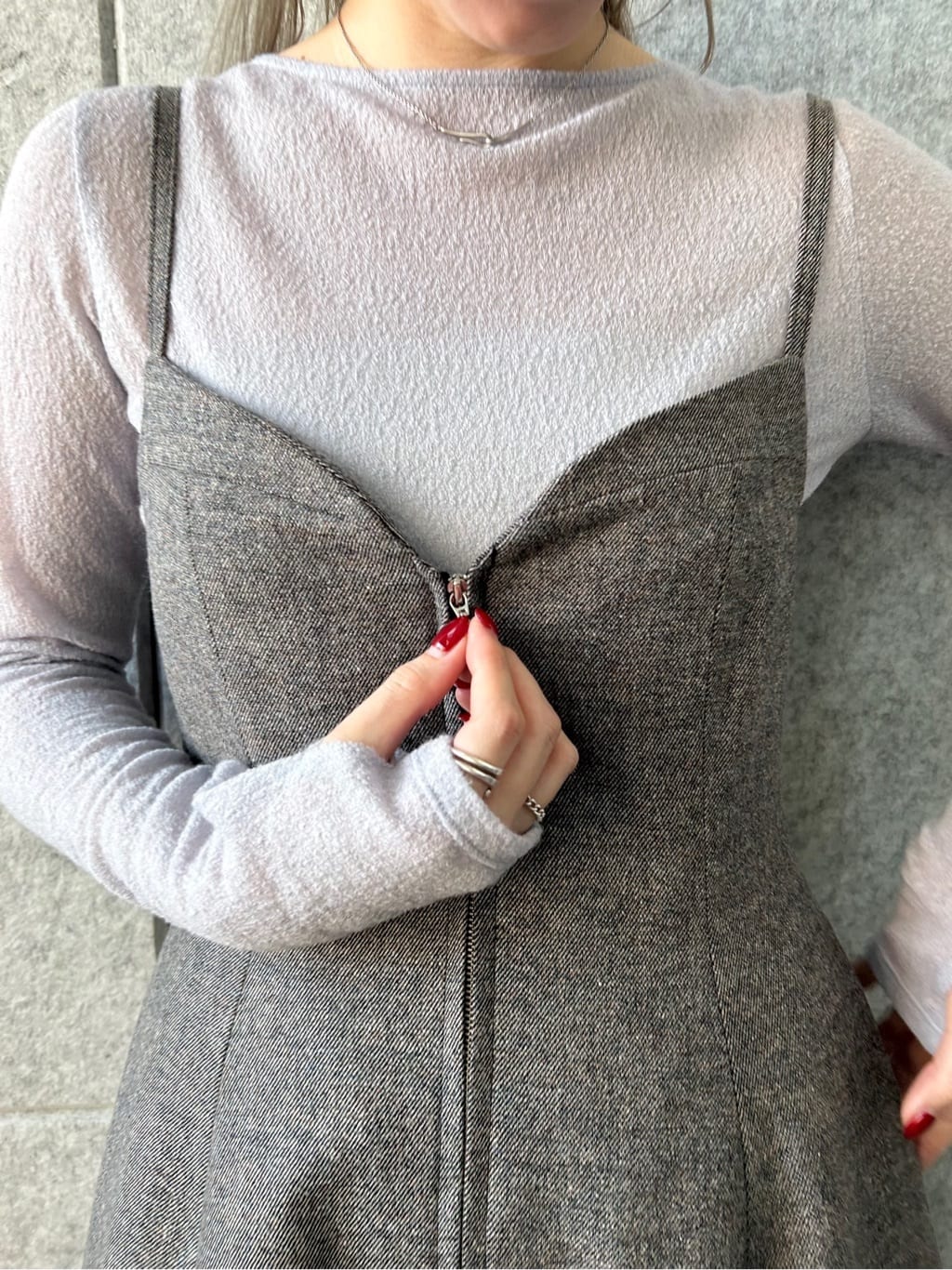 honoka Aさんの「CODE A｜tweed zip cami dress」を使ったコーディネート