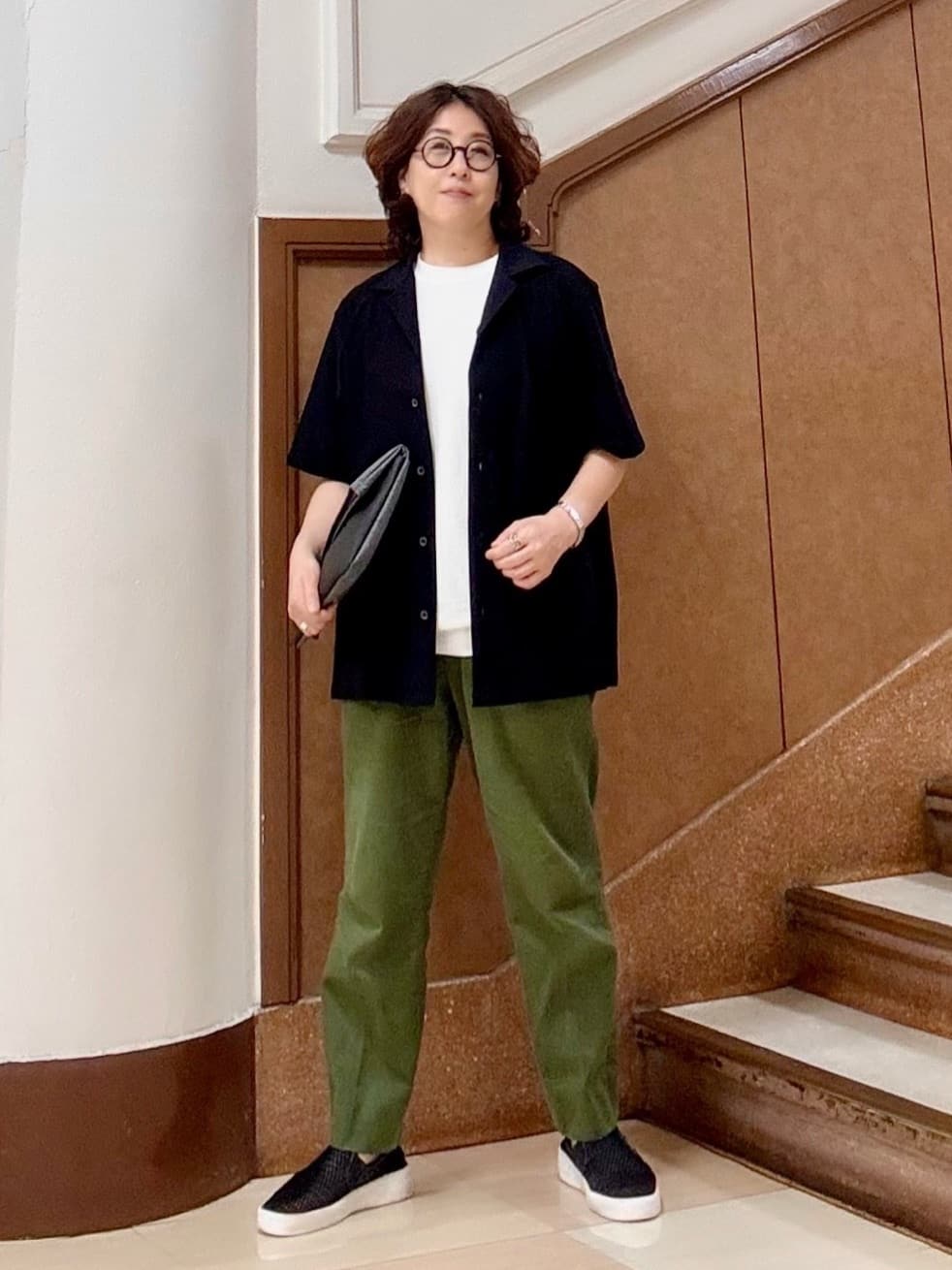 のぐみさんの「TAKEO KIKUCHI｜【COOL CITY WEAR】エアートール オープンカラーシャツ /接触冷感・通気性」を使ったコーディネート