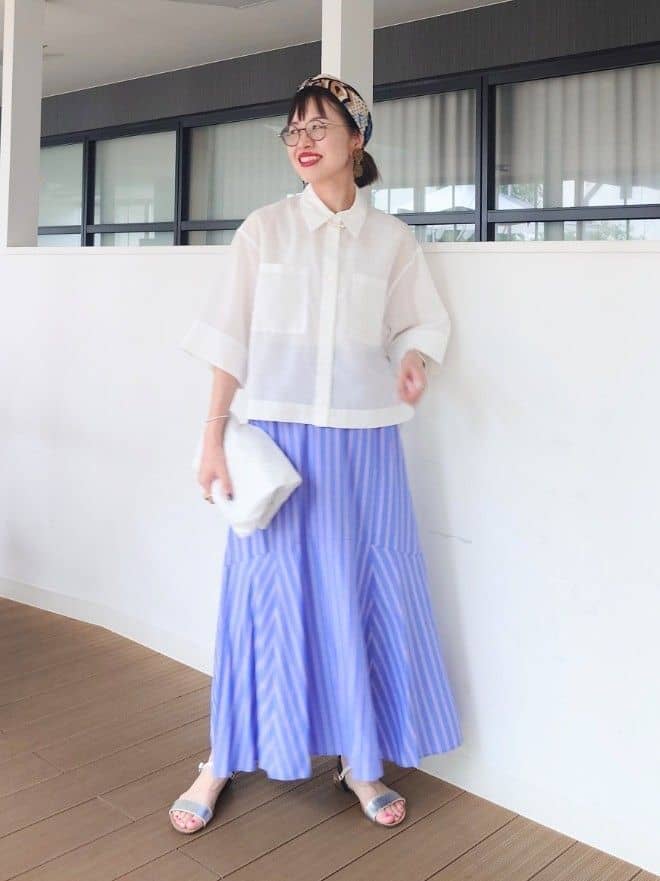 MUTSUKOさんの「UNTITLED｜【前開き/洗える】ショート丈シアーシャツ」を使ったコーディネート