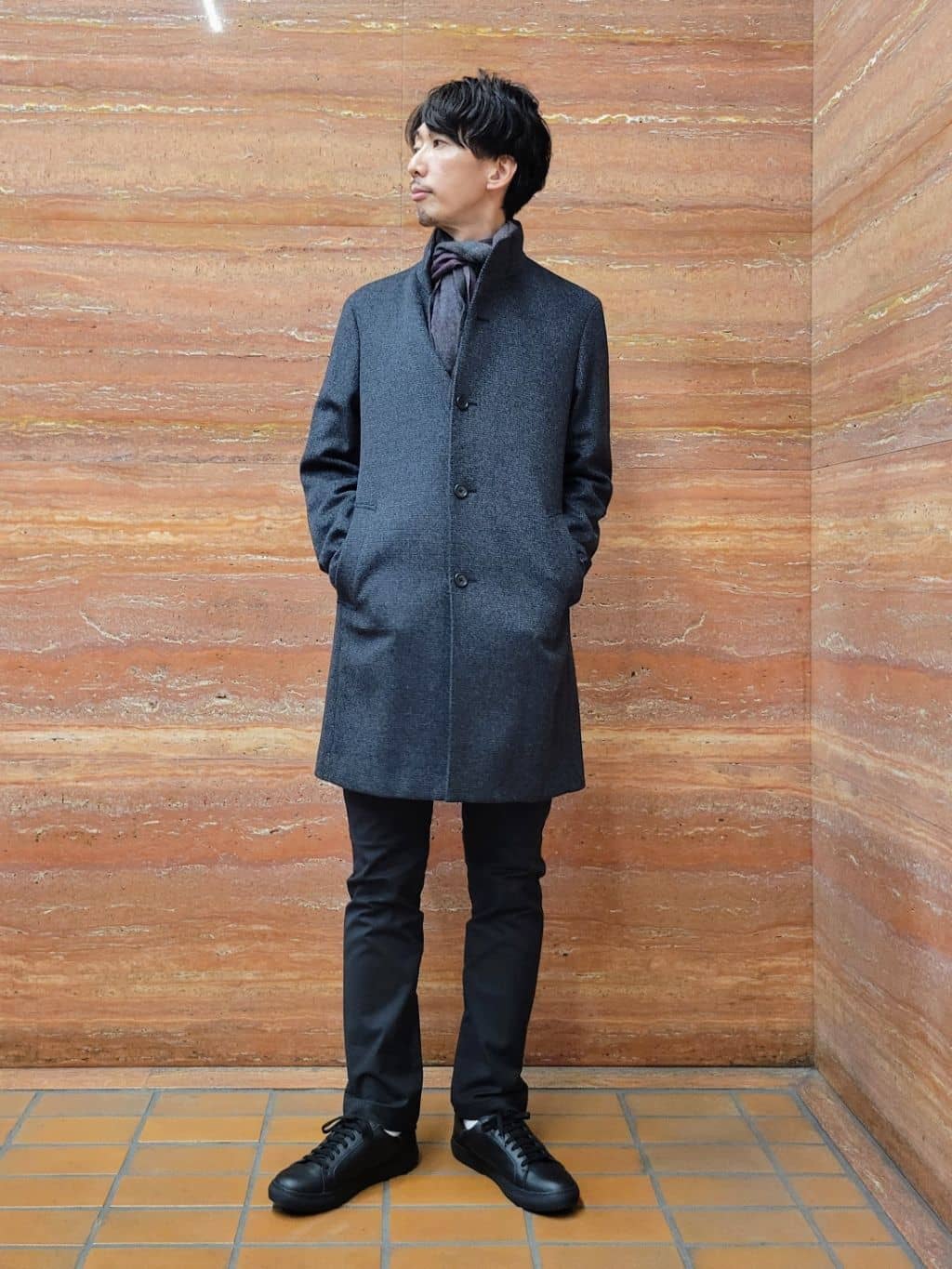 piroyaさんの「TAKEO KIKUCHI｜カシミヤブレンド ビーバー調ピンヘッドスタンドカラーコート」を使ったコーディネート
