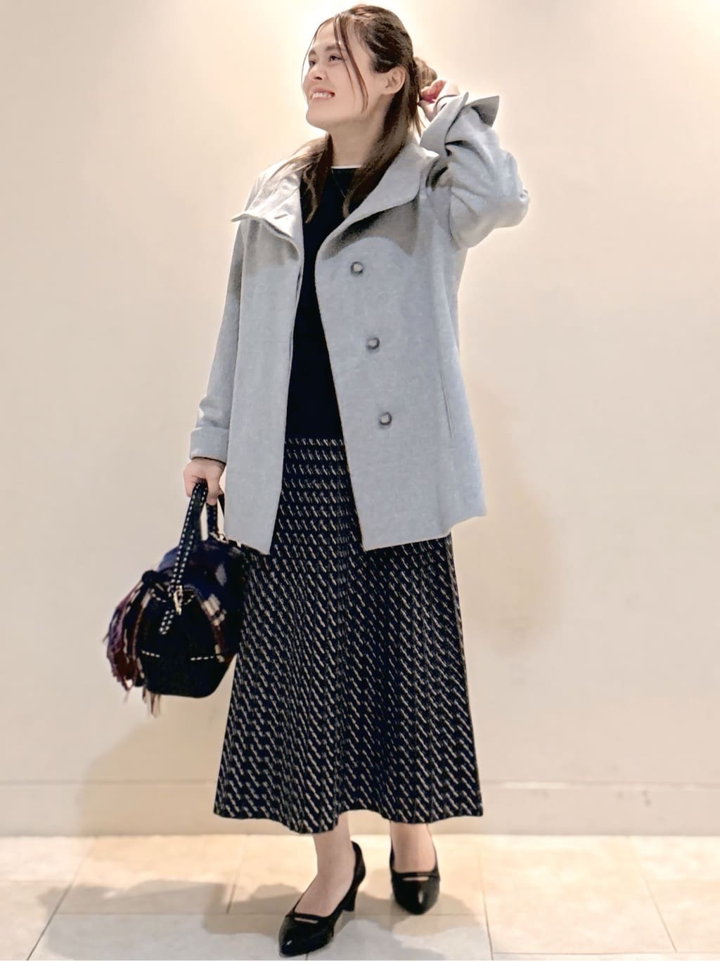 S&auml;K&iuml;さんの「Reflect｜【SS-4Lサイズ／衿が顔に当たらない◎】スタンドネックミドルコート」を使ったコーディネート