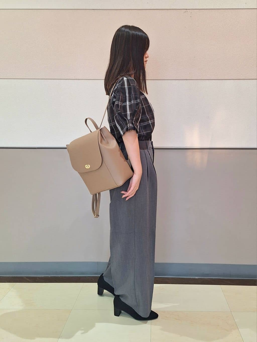 Sachaさんの「SHOO･LA･RUE｜【S-LL/5分袖】お袖タックできれいに魅せる 大人のチェックブラウス」を使ったコーディネート