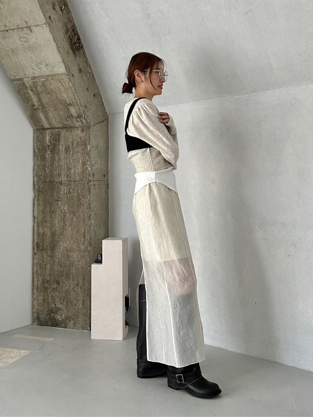 harunaさんの「CODE A｜M cloudy puff cardigan」を使ったコーディネート