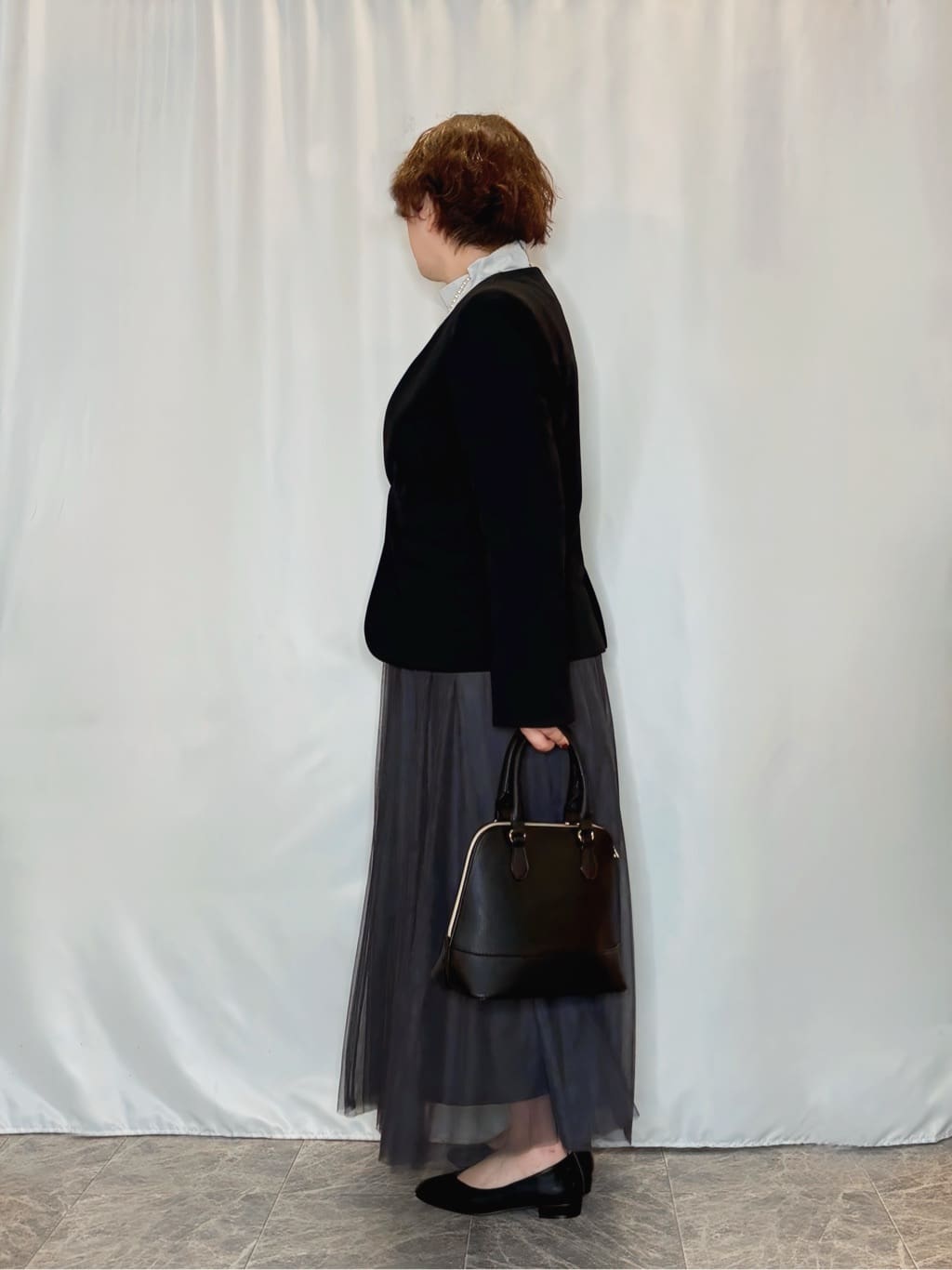 たみさんの「SHOO･LA･RUE｜【洗濯機可/セットアップ可/S-3L】きちんと楽に。カットジョーゼットノーカラージャケット」を使ったコーディネート