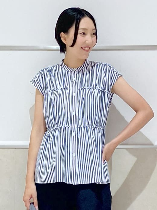 eriko さんの「Dessin｜【洗える】ストライプ柄ギャザーブラウス」を使ったコーディネート