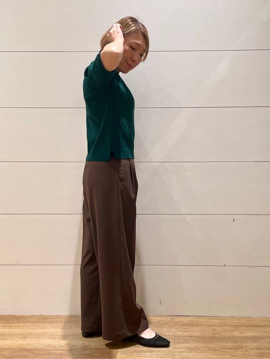 Ryoさんの「THE SHOP TK｜ワンポイント刺繍ケーブル半袖ニット【洗濯機OK】」を使ったコーディネート